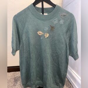 Teddi Medium Y2K Floral Leaf Detail Knit Top embellished cottage